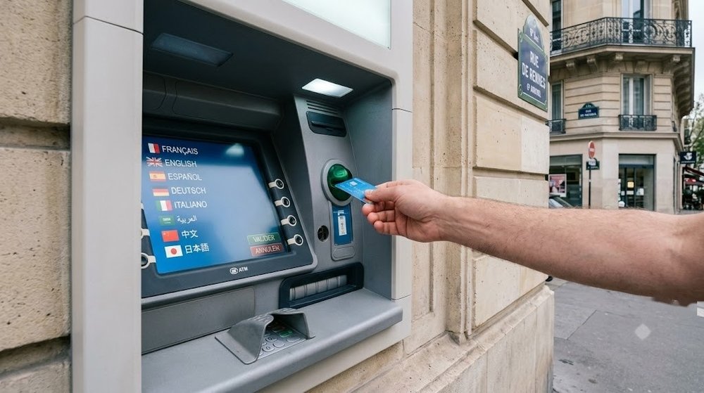 파리 시내 현지 은행 ATM 유로 인출 화면