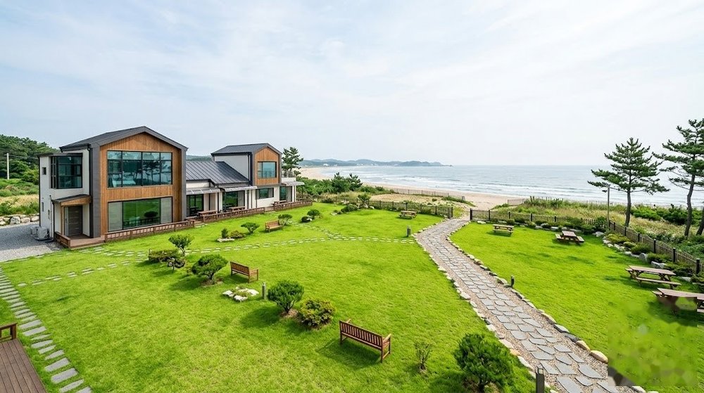 신두리해수욕장 단체 펜션 앞 넓은 잔디밭