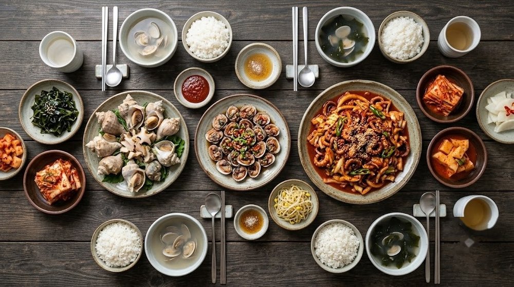 신도 전망대횟집 푸짐한 해산물 상차림