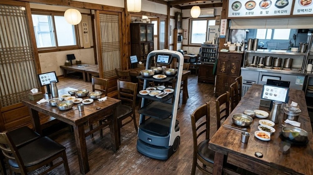 온천장역 식당 서빙 로봇과 음식